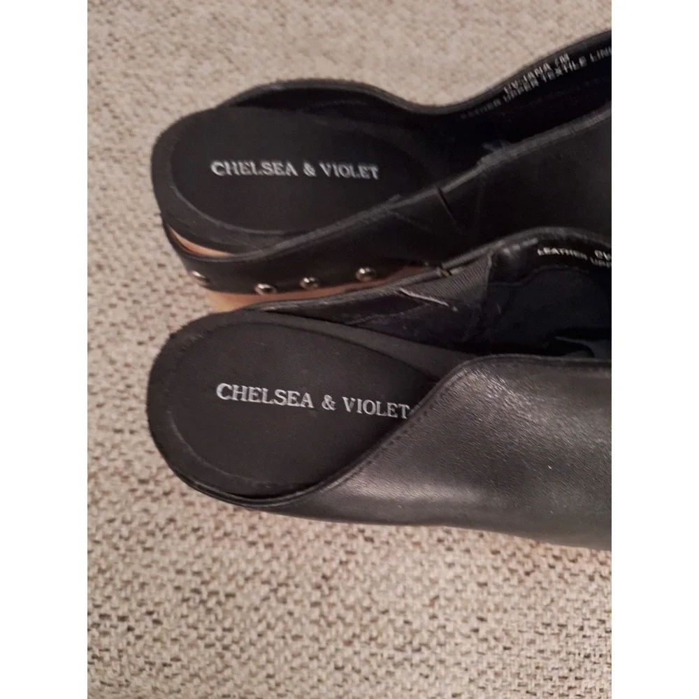 CHELSEA & VIOLET‎ (7) Black Wooden Clog Platform Leather Upper